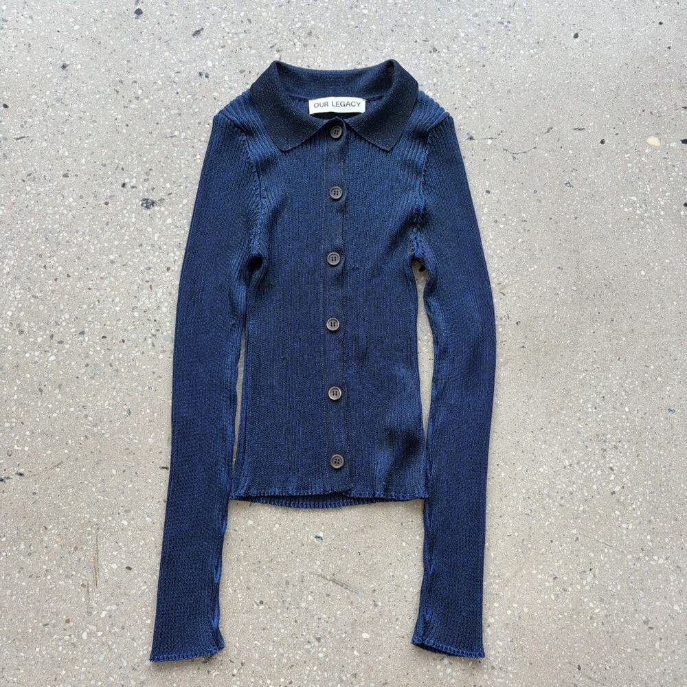 Our Legacy Blue Mazzy Polo Stretchy Collared Cardigan